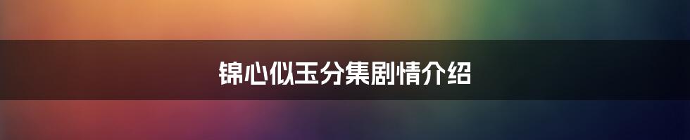 锦心似玉分集剧情介绍