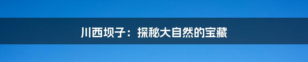 川西坝子:探秘大自然的宝藏