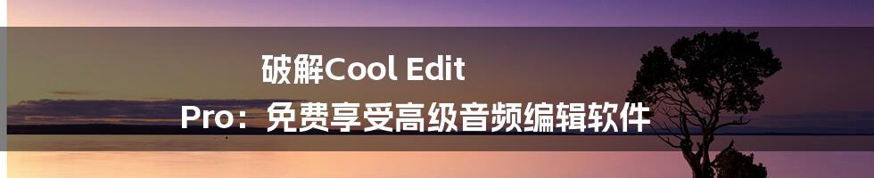 破解Cool Edit Pro:免费享受高级音频编辑软件