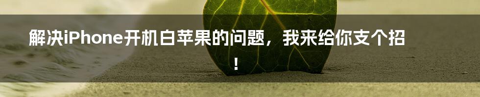 解决iPhone开机白苹果的问题,我来给你支个招!
