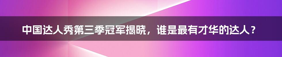 中国达人秀第三季冠军揭晓,谁是最有才华的达人?