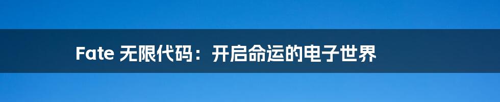 Fate 无限代码:开启命运的电子世界