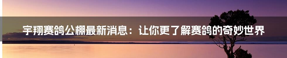 宇翔赛鸽公棚最新消息:让你更了解赛鸽的奇妙世界