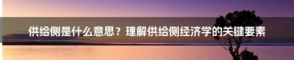 供给侧是什么意思?理解供给侧经济学的关键要素