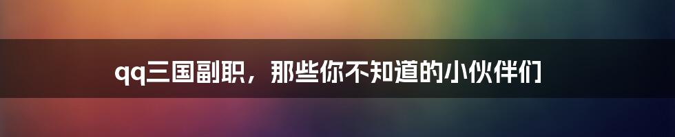 qq三国副职,那些你不知道的小伙伴们