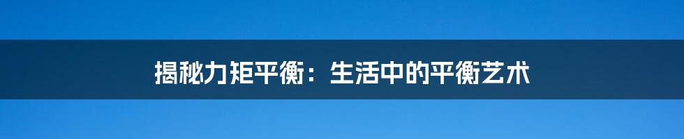 揭秘力矩平衡:生活中的平衡艺术