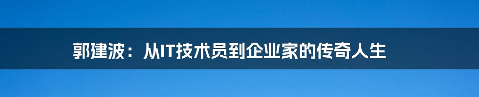 郭建波:从IT技术员到企业家的传奇人生