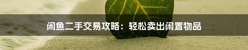 闲鱼二手交易攻略:轻松卖出闲置物品