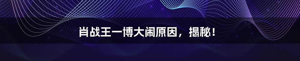 肖战王一博大闹原因,揭秘!