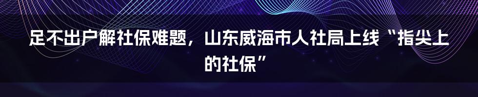足不出户解社保难题,山东威海市人社局上线“指尖上的社保”