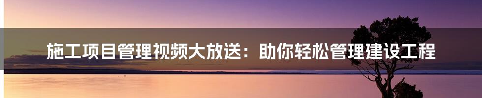 施工项目管理视频大放送：助你轻松管理建设工程