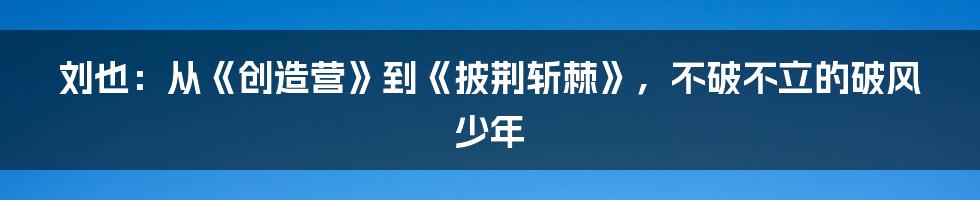 刘也:从《创造营》到《披荆斩棘》,不破不立的破风少年