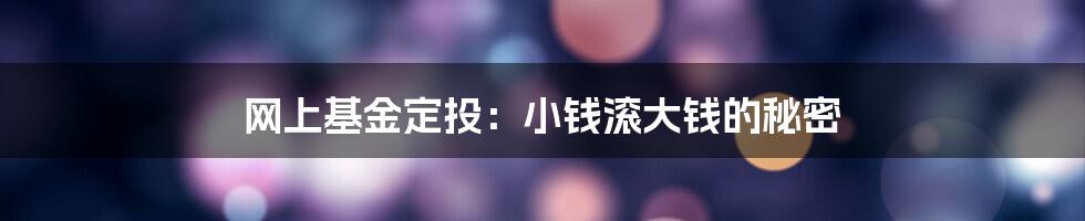 网上基金定投:小钱滚大钱的秘密