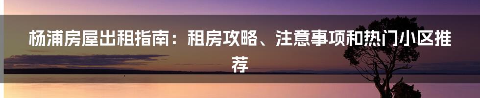 杨浦房屋出租指南:租房攻略、注意事项和热门小区推荐