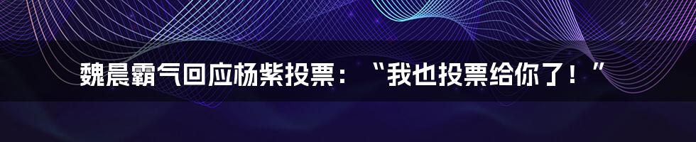 魏晨霸气回应杨紫投票:“我也投票给你了!”