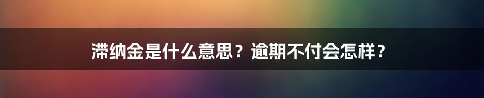 滞纳金是什么意思?逾期不付会怎样?