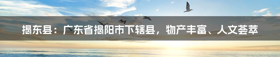 揭东县:广东省揭阳市下辖县,物产丰富、人文荟萃