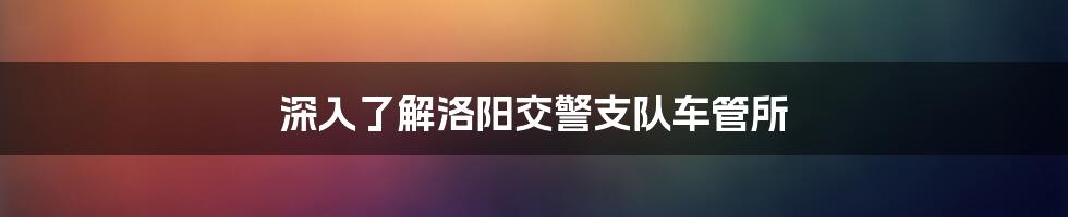 深入了解洛阳交警支队车管所