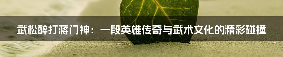 武松醉打蒋门神:一段英雄传奇与武术文化的精彩碰撞