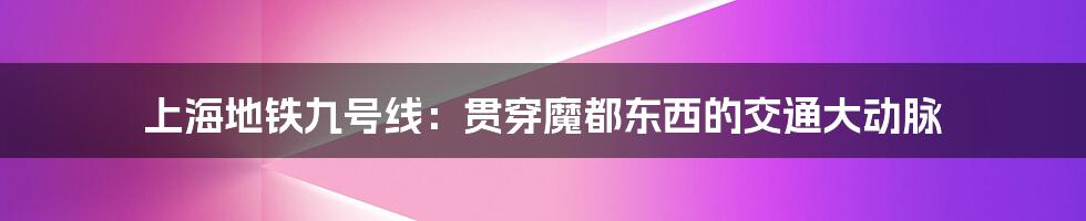 上海地铁九号线:贯穿魔都东西的交通大动脉
