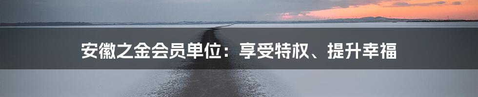 安徽之金会员单位:享受特权、提升幸福