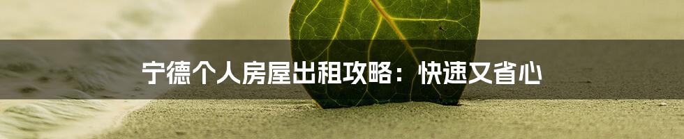 宁德个人房屋出租攻略:快速又省心