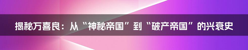 揭秘万喜良:从“神秘帝国”到“破产帝国”的兴衰史