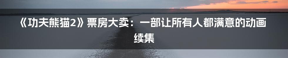 《功夫熊猫2》票房大卖:一部让所有人都满意的动画续集