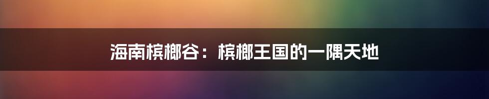 海南槟榔谷:槟榔王国的一隅天地