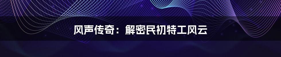 风声传奇:解密民初特工风云