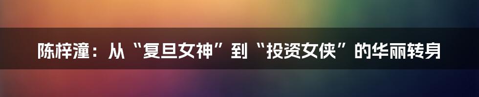 陈梓潼:从“复旦女神”到“投资女侠”的华丽转身