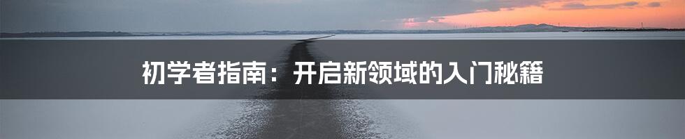 初学者指南:开启新领域的入门秘籍