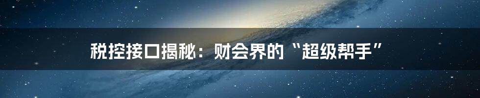 税控接口揭秘:财会界的“超级帮手”