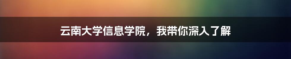 云南大学信息学院,我带你深入了解