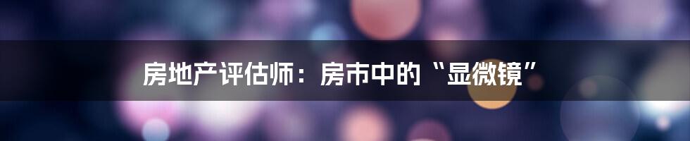 房地产评估师:房市中的“显微镜”