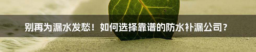 别再为漏水发愁!如何选择靠谱的防水补漏公司?