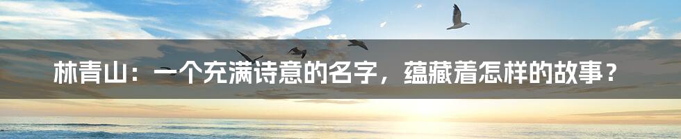 林青山:一个充满诗意的名字,蕴藏着怎样的故事?