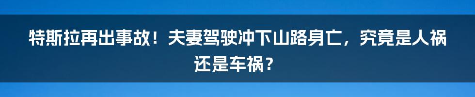 特斯拉再出事故!夫妻驾驶冲下山路身亡,究竟是人祸还是车祸?