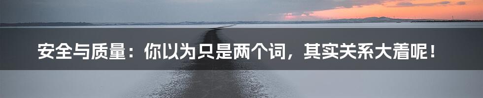 安全与质量:你以为只是两个词,其实关系大着呢!