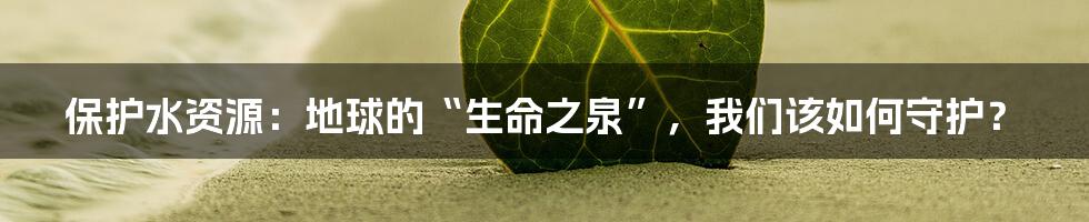 保护水资源:地球的“生命之泉”,我们该如何守护?