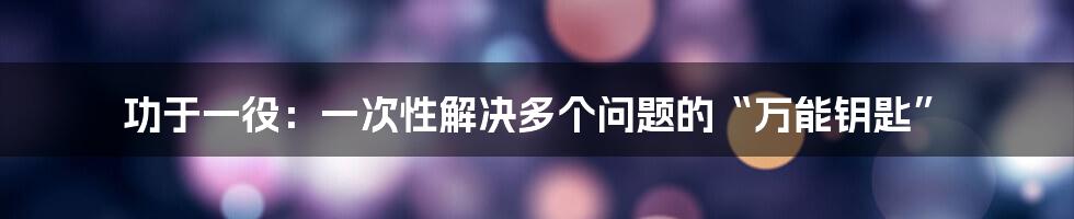 功于一役:一次性解决多个问题的“万能钥匙”