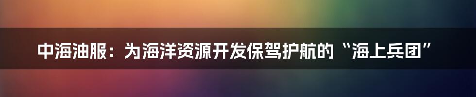 中海油服:为海洋资源开发保驾护航的“海上兵团”