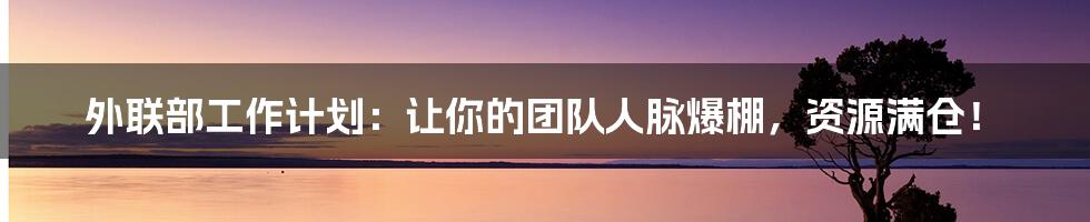 外联部工作计划:让你的团队人脉爆棚,资源满仓!