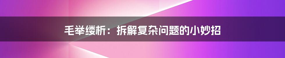 毛举缕析:拆解复杂问题的小妙招