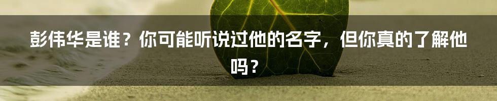彭伟华是谁?你可能听说过他的名字,但你真的了解他吗?