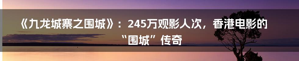 《九龙城寨之围城》:245万观影人次,香港电影的“围城”传奇