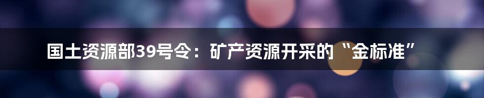 国土资源部39号令:矿产资源开采的“金标准”
