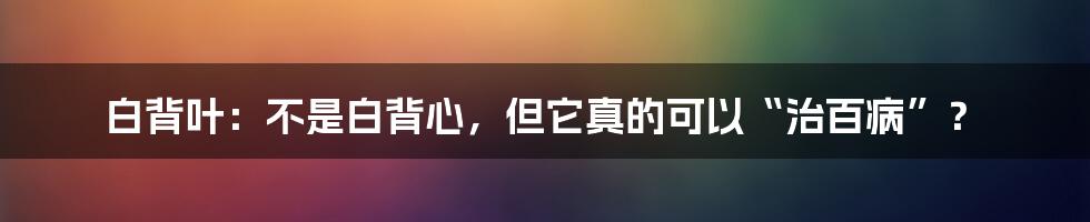 白背叶:不是白背心,但它真的可以“治百病”?