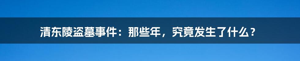 清东陵盗墓事件:那些年,究竟发生了什么?