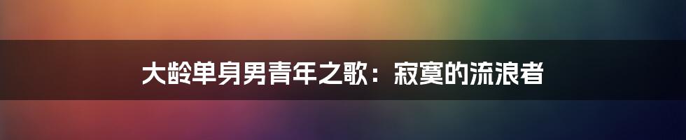 大龄单身男青年之歌:寂寞的流浪者